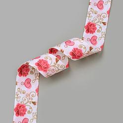 Rouge Lavande Ruban gros-grain polyester imprimé, motif de fleur, blush lavande, 1 pouces (25 mm), à propos de 20yards / roll (18.288m / roll)