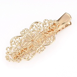 Real 14K Gold Plated Brass Alligator Hair Clips, Long-Lasting Plated, Flower, Real 14K Gold Plated, 65~75x28x9mm