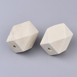 PapayaWhip Unfinished Wood Beads, Natural Wooden Beads, Faceted, Polygon, PapayaWhip, 30x22x23mm, Hole: 3.5mm