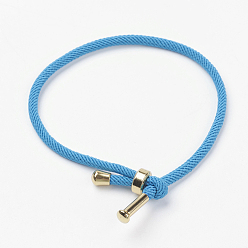 Bleu Ciel Foncé Fabrication de bracelet en corde de coton torsadée, avec les accessoires en acier inoxydable, or, bleu profond du ciel, 9 pouces ~ 9-7/8 pouces (23~25 cm), 3mm
