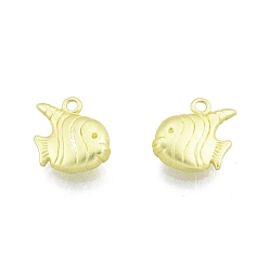 Matte Gold Color Rack Plating Brass Charms, Fish Charms, Matte Gold Color, 10x11x3mm, Hole: 1.2mm