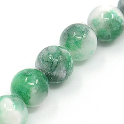 Vert Mer Pekin naturelles perles de jade brins, teint, ronde, vert de mer, 6mm, Trou: 1mm, Environ 62 pcs/chapelet, 16 pouce