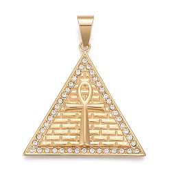 Golden 304 Stainless Steel Big Pendants, with Crystal Rhinestone, Triangle with Ankh Cross, Golden, 48x50x4mm, Hole: 6.5x12mm