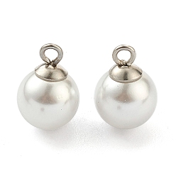 Stainless Steel Color 304 Stainless Steel Charms, with White Plastic Imitation Pearl Beads, Stainless Steel Color, 11x8mm, Hole: 1.5mm