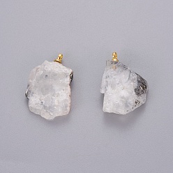 White Moonstone Colgantes de piedra de luna blanca natural, con fornituras de latón de tono de oro, pepitas, 18~38x8~24x3~13 mm, agujero: 1.6 mm