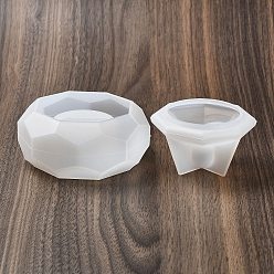 White Faceted Hexagon DIY Silicone Candle Cup Molds, Storage Box Molds, Resin Cement Plaster Casting Molds, White, 72~83x72~83x40mm, 2pcs/set