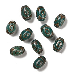 3-Eye Tibetan Style dZi Beads, Natural Agate Beads, Dyed & Heated, Oval, Dark Slate Gray, 3-Eye, 12.5~13x8~9mm, Hole: 1mm