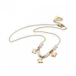 Oro Chapado de iones (ip) 304 collares con colgante de mariposa de concha de acero inoxidable, collares de cuentas redondas de plastico para mujer, dorado, 15.98 pulgada (40.6 cm)