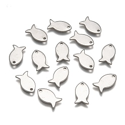 Stainless Steel Color Stainless Steel Fish Charms, Stainless Steel Color, 13x7x1mm, Hole: 1mm