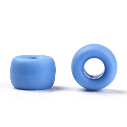 Cornflower Blue Opaque Plastic Beads, Frosted, Barrel, Cornflower Blue, 9x6mm, Hole: 3.8mm, about 1900pcs/500g