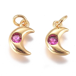 Rose Chaud Micro cuivres ouvrent charmes de zircons, avec anneau de saut, plaqué longue durée, lune, or, rose chaud, 10x6.5x2mm, Trou: 3mm