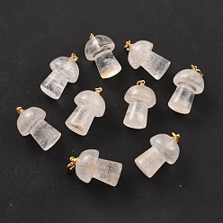 Cristal de Quartz Pendeloques de cristal de quartz naturel, avec les accessoires en laiton de tonalité de platine, champignons, 33mm