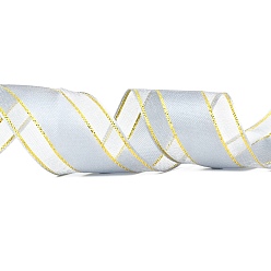 Gray Solid Color Organza Ribbons, Golden Wired Edge Ribbon, for Party Decoration, Gift Packing, Gray, 1"(25mm), about 50yard/roll(45.72m/roll)