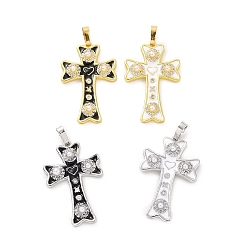 Mixed Color Eco-friendly Rack Plating Brass Enamel Pendants, with ABS Platic Imitation Pearls and Rhinestone, Cadmium Free & Lead Free, Long-Lasting Plated, Cross Charm, Mixed Color, 30x19x3.5mm, Hole: 3.5x6mm