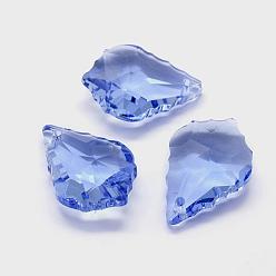 Light Blue Faceted Glass Pendants, Leaf, Light Blue, 22x15.5x8.5mm, Hole: 1mm