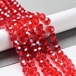 Red Electroplate Glass Bead Strands, Pearl Luster Plated, Faceted(32 Facets), Round, Red, 8x7mm