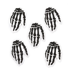 Noir Pendentifs acryliques, pour halloween, mains squelettes, noir, 43x29x2mm, Trou: 1.5mm