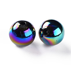 Noir Perles acryliques opaques, de couleur plaquée ab , ronde, noir, 16x15mm, Trou: 2.8mm, environ220 pcs / 500 g