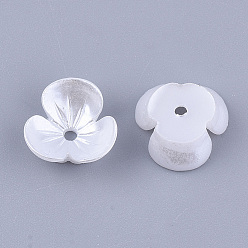 White Resin Imitation Pearl Bead Caps, 3-Petal, Flower, White, 10x10.5x4mm, Hole: 1.4mm