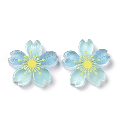 Pale Turquoise Luminous Resin Cabochons, 5-Petal Flower/Sakura, Pale Turquoise, 26x5mm