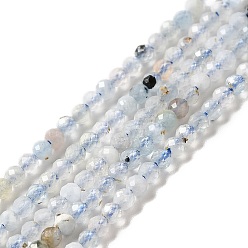 Aguamarina Perlas naturales de color turquesa hebras, facetados, rondo, 2 mm, agujero: 0.5 mm, sobre 187 unidades / cadena, 14.96'' (38 cm)