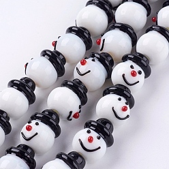 White Handmade Lampwork Beads Strands, For Christmas, Snowman, White, 13x20mm, Hole: 1.5~2mm
