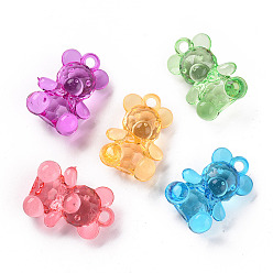 Mixed Color Transparent Acrylic Pendants, Faceted, Bear, Mixed Color, 35x25x16mm, Hole: 4mm, about 85~88pcs/500g