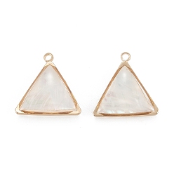 White Shell Natural White Shell Pendants, with Golden Brass Findings, Triangle, 17.5x17x5.5mm, Hole: 1.6mm