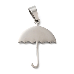 Stainless Steel Color 304 Stainless Steel Pendants, Stamping Blank Tag, Umbrella Charm, Stainless Steel Color, 27.5x20x1mm, Hole: 6.5x4mm