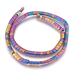 Multi-color Plated Electroplate Non-magnetic Synthetic Hematite Bead Strands, Frosted, Wave, Multi-color Plated, 5.5x4x3mm, Hole: 1mm, about 120~122pcs/strand, 15.7 inch~16.1 inch(40~41cm)