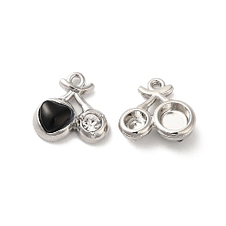 Black Alloy Pendant, with Glass, Platinum, Lead Free & Cadmium Free, Cherry Charm, Black, 14x15x5mm, Hole: 1.5mm