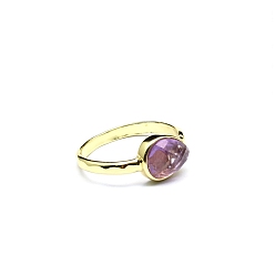 Аметист Открытые манжеты с натуральным аметистом и каплевидным кольцом, золотое латунное кольцо, размер США 8 (18.1 мм)