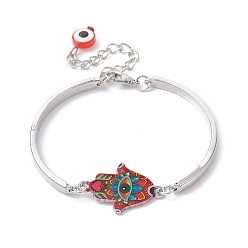 Crimson Alloy Bangles, Hamsa Hand with Evil Eye Link Bracelets for Women, Crimson, 5-1/4 inch(13.2cm)