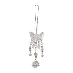 Fluorite Natural Fluorite Butterfly Hanging Suncatcher Pendant Decoration, Sun Star Crystal Ball Prism Pendants, 230mm