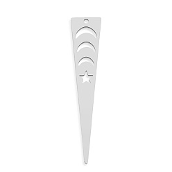 Stainless Steel Color 201 Stainless Steel Pendants, Laser Cut, Triangle with Star, Stainless Steel Color, 48x10x1mm, Hole: 1.4mm