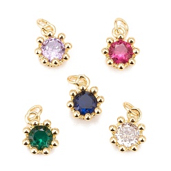 Mixed Color Brass Inlaid Clear Cubic Zirconia Charms, Real 18K Gold Plated, Lead Free & Cadmium Free, Crown, Mixed Color, 11.5x9.5x6mm, Hole: 3mm
