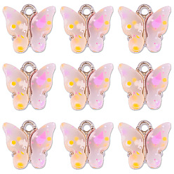 Misty Rose Acrylic Charms, with Sequin & Alloy Findings, Butterfly Charm, Misty Rose, 12x14mm