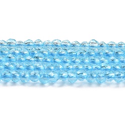 Bleu Ciel Clair Chapelets de perles en verre transparentes  , ronde à facettes, lumière bleu ciel, 2x2mm, Trou: 0.6mm, Environ 184 pcs/chapelet, 14.49'' (36.8 cm)