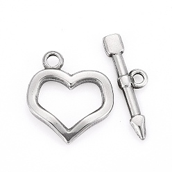 Stainless Steel Color 304 Stainless Steel Toggle Clasps, Heart & Arrow, Stainless Steel Color, Ring: 20x18x3mm, Hole: 2mm, Bar: 23.5x6.5x2.5mm, Hole: 1.8mm