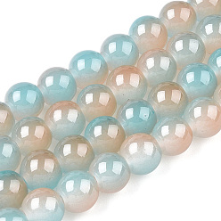Pale Turquoise Baking Painted Imitation Jade Glass Round Bead Strands, Two Tone, Pale Turquoise, 6~6.5mm, Hole: 1mm, about 138~141pcs/strand, 30.71~31.10 inch(78~79cm)
