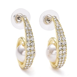 Light Gold Spiral with Imitation Pearl Beads Stud Earrings, Crystal Rhinestone Earrings with 925 Sterling Silver Pin for Women, Light Gold, 26x20x10mm, Pin: 1mm