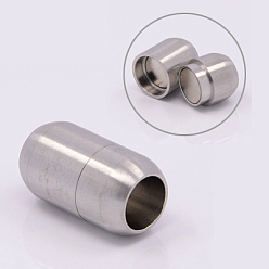 Stainless Steel Color 304 Stainless Steel Magnetic Clasps with Glue-in Ends, Column, Stainless Steel Color, 21x12mm, Hole: 8mm