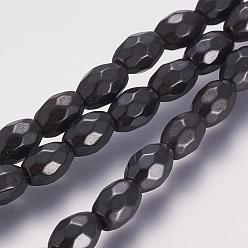 Magnetic Hematite Magnetic Hematite Beads Strands, Faceted, Oval, Synthetic, 7x5mm, Hole: 1mm, about 54pcs/strand, 15.3 inch(39cm)