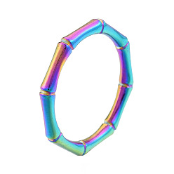Rainbow Color Ионное покрытие (ip) 201 кольцо из нержавеющей стали с бамбуковой наклейкой для женщин, Радуга цветов, размер США 7 3/4 (17.9 мм)