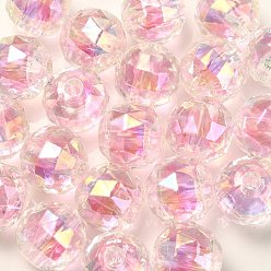 Pink Cuentas acrílicas iridiscentes arcoíris chapadas en uv de dos tonos, facetados, rondo, rosa, 15x15.5 mm, agujero: 3.8 mm