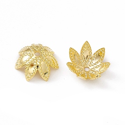 Real 24K Gold Plated Brass Beads Caps, Multi-Petal, Cadmium Free & Lead Free, Flower, Real 24K Gold Plated, 8.5x3.5mm, Hole: 1mm