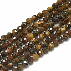 Tiger Eye Natural Tiger Eye Beads Strands, Faceted, Round, 3~3.5mm, Hole: 0.3mm, about 113pcs/strand, 14.9 inch