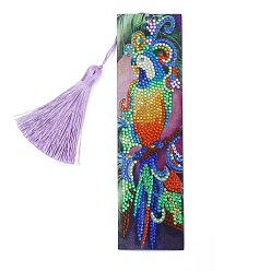 Parrot DIY Diamond Painting Stickers Kits For Bookmark Making, with Diamond Painting Stickers, Resin Rhinestones, Diamond Sticky Pen, Tassel, Tray Plate and Glue Clay, Rectangle, Parrot Pattern, 210x60mm