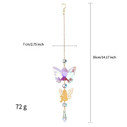 Butterfly Glass Cone Pendant Decorations, with Metal Link, Hanging Suncatcher Home Decorations, Butterfly, 360x70mm
