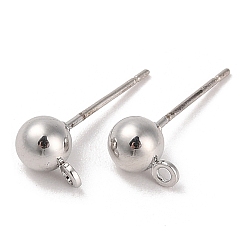 Round Silver Alloy Stud Earring Findings, with Horizontal Loops & 925 Sterling Silver Pin, Round, 7.5x5mm, Pin: 17x0.7mm